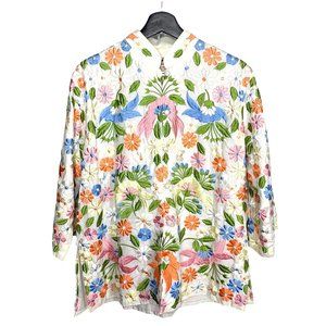 Vintage 60s Floral Multicolor Embroidered Button Up Jacket XL